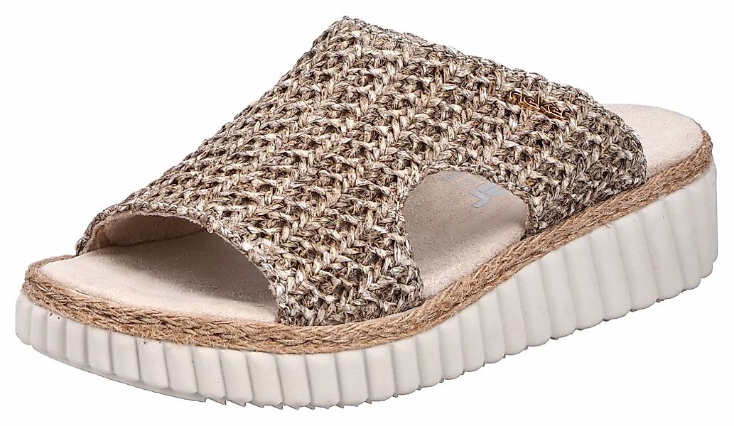 Rieker Pantolette Sommerschuh, Strandschuh, Keilpantolette mit Bastumrahmun günstig online kaufen