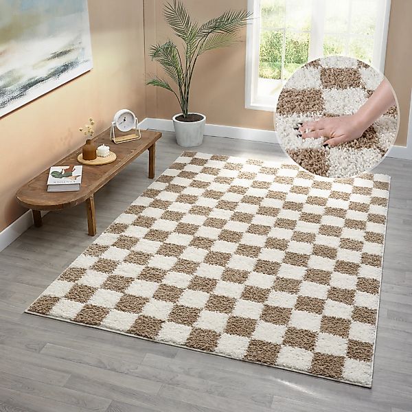 OTTO home Hochflor-Teppich "Kiiki, Karo-Muster" rechteckig 30 mm Höhe Karie günstig online kaufen