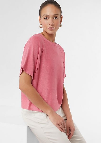 Comma Kurzarmshirt Schimmernder Feinstrick-Pullover mit Fledermausärmeln günstig online kaufen