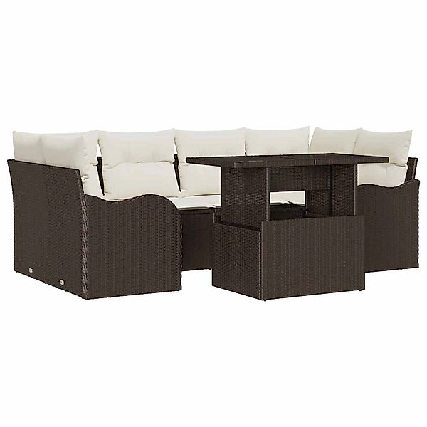 vidaXL Garten-Sofa-Set mit Kissen 7-Tlg Braun Poly Rattan 3348394 günstig online kaufen