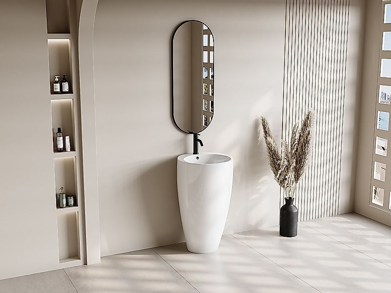 Standwaschbecken zylindrisch - Keramik - Weiß - L50 x H83 - MILOS II günstig online kaufen