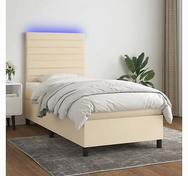 vidaXL Boxspringbett Boxspringbett mit Matratze LED Creme 100x200 cm Stoff günstig online kaufen