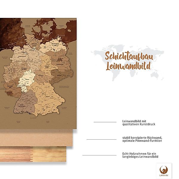 LANA KK Leinwandbild Deutschlandkarte Pinnwand zum günstig online kaufen