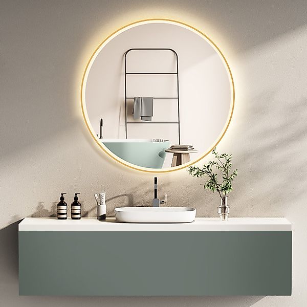 HOKO Badspiegel mit beleuchtung rund Anti-fog 60cm / 80cm+Schwarz / Gold+ ( günstig online kaufen
