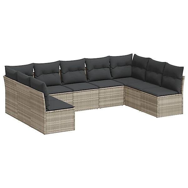 vidaXL 9-Tlg Garten-Sofagarnitur mit Kissen Hellgrau Poly Rattan 3218072 günstig online kaufen