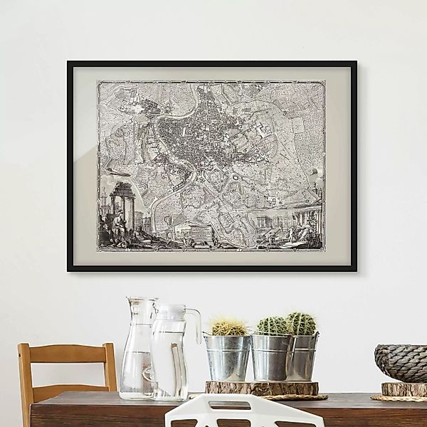 Bild mit Rahmen Stadt-, Land- & Weltkarte - Querformat Vintage Stadtplan Ro günstig online kaufen
