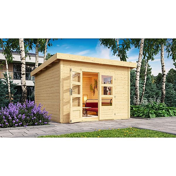 Karibu Holz-Gartenhaus Karlskoga 3 Natur Pultdach Unbehandelt 305 cm x 305 günstig online kaufen