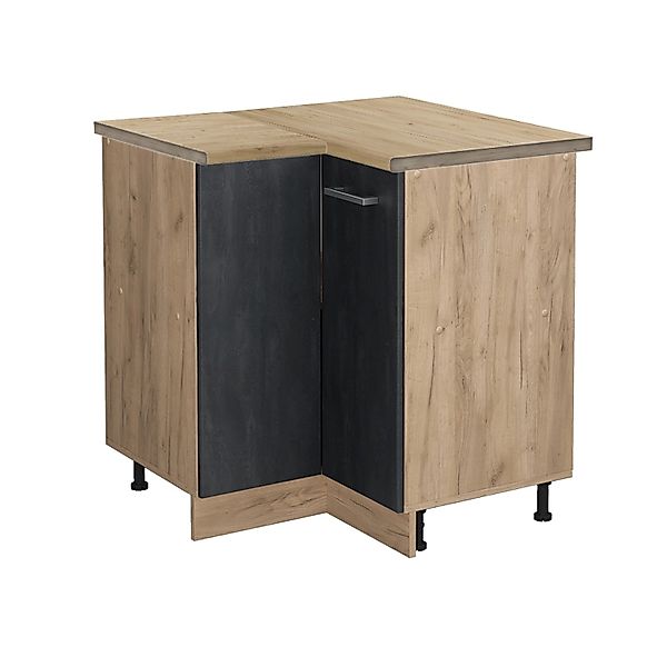 Vicco Eckunterschrank R-Line Schwarz Beton/Goldkraft Eiche 76 cm AP Eiche günstig online kaufen