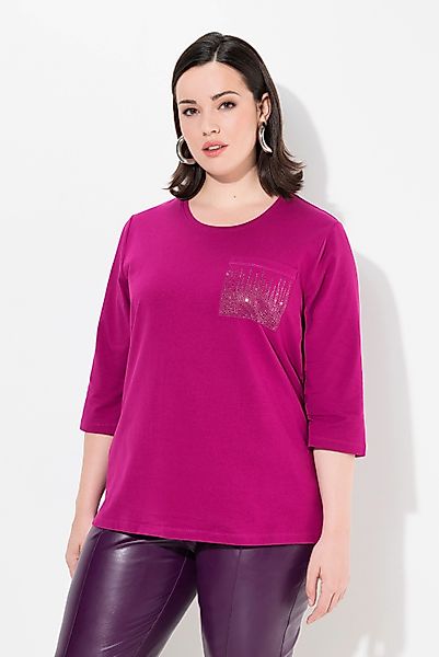 Ulla Popken T-Shirt Shirt Zierstein-Brusttasche Rundhals günstig online kaufen