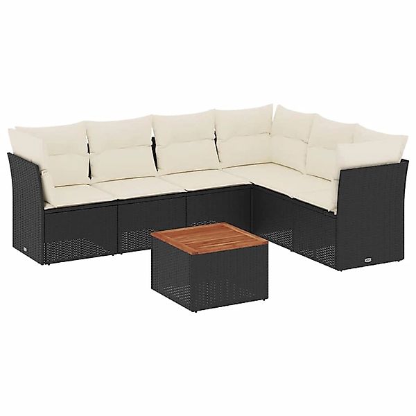 vidaXL 7-Tlg Garten-Sofagarnitur mit Kissen Schwarz Poly Rattan 3255986 günstig online kaufen