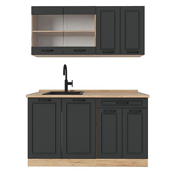 Vicco R-Line Singleküche Anthrazit Landhaus/Goldkraft Eiche 140 cm ohne Arb günstig online kaufen