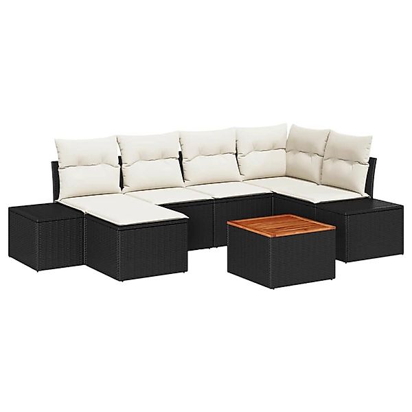 vidaXL Garten-Sofa-Set mit Kissen 7-Tlg Schwarz Poly Rattan 3347978 günstig online kaufen