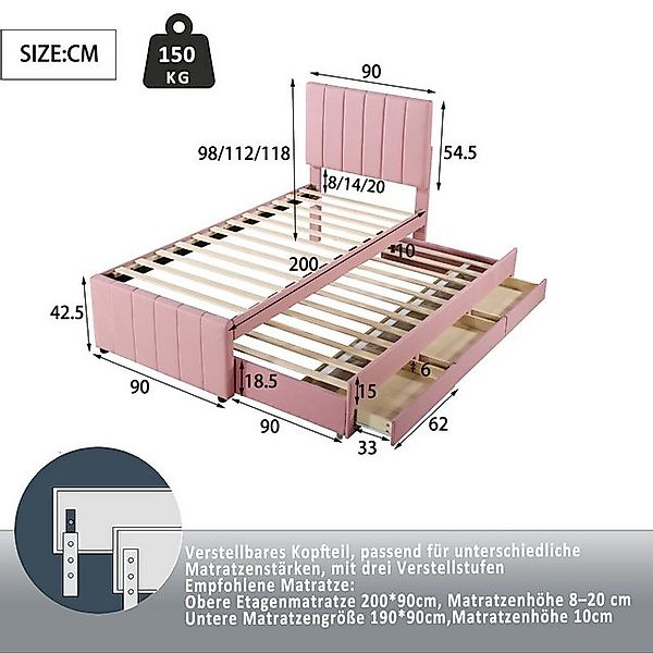 STILVORA Polsterbett 90x200 Kinderbett mit Matratze,Bettgestell mit Auszieh günstig online kaufen