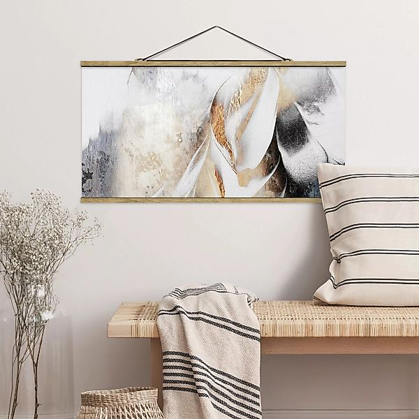 Stoffbild Abstrakt mit Posterleisten - Querformat Goldene abstrakte Winterm günstig online kaufen