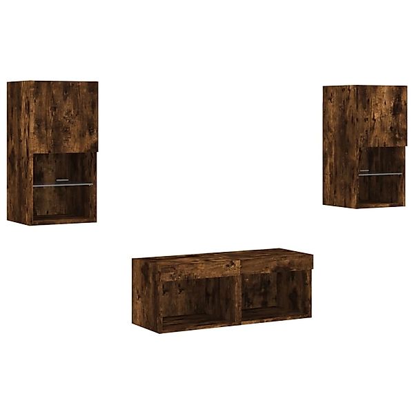 vidaXL 4-Tlg TV-Wohnwand mit LED-Leuchten Räuchereiche 3216573 günstig online kaufen