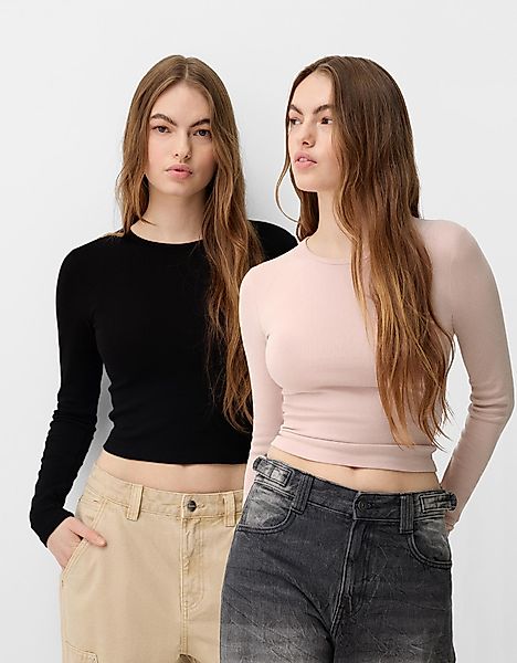 Bershka 2er-Pack Langarmshirts Mit Langen Ärmeln Und Rundausschnitt Damen M günstig online kaufen