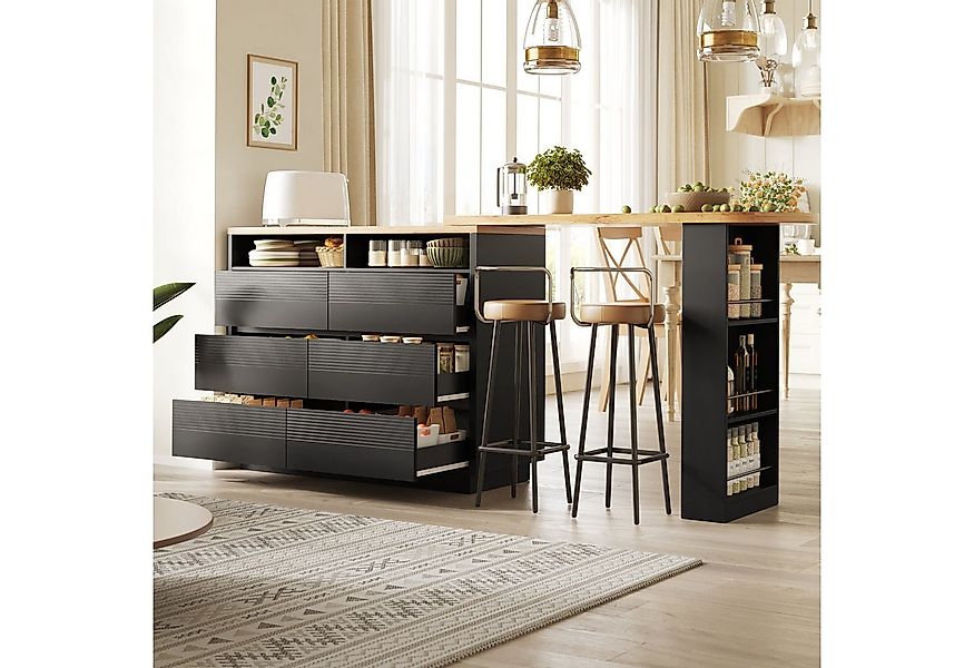 Flieks Bartisch 360° drehbar Esstisch mit Rollen & Kommode mit 6 Schubladen günstig online kaufen