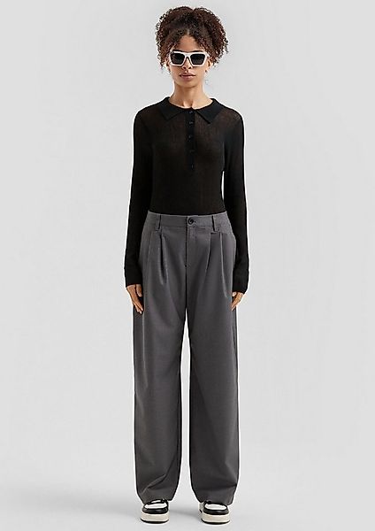 QS Chinos Hose Melierte Wide-Leg-Hose mit Bundfalte günstig online kaufen
