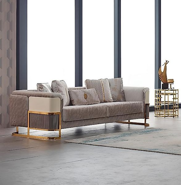 JVmoebel Sofa Dreisitzer Sofa 3 Sitzer Stoffsofa Polstersofa Couch Beige Mo günstig online kaufen