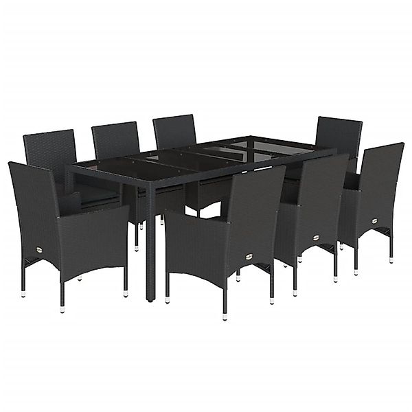 vidaXL 9-Tlg Garten-Essgruppe mit Kissen Schwarz Poly Rattan und Glas 32785 günstig online kaufen