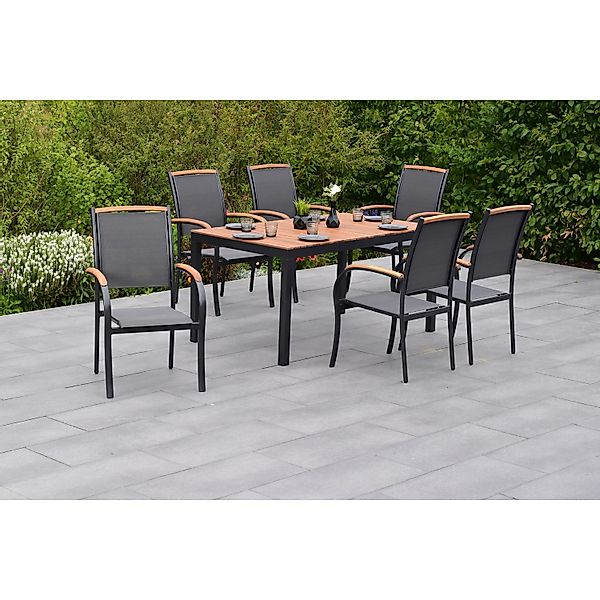 Merxx Gartenmöbelset Siena 7tlg. inkl. Stapelsessel u. Tisch 150 x 90 cm günstig online kaufen