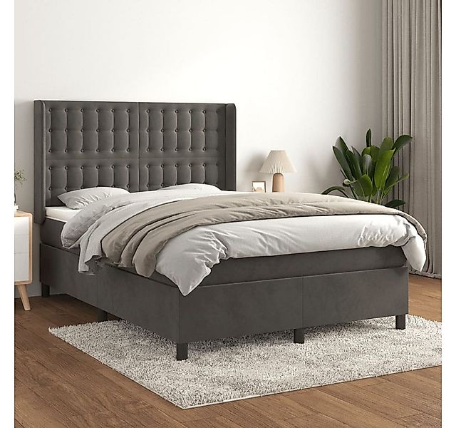 vidaXL Boxspringbett Boxspringbett mit Matratze Dunkelgrau 140x200 cm Samt günstig online kaufen