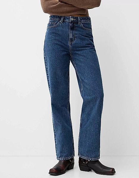 Bershka Straight-Jeans Mit Wide-Leg Damen 32 Blau günstig online kaufen