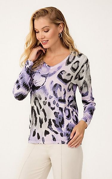 Passioni Strickpullover mit V-Ausschnitt und Animalprint günstig online kaufen