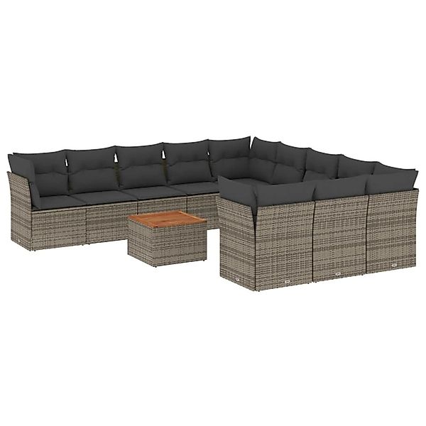 vidaXL 12-tlg Garten-Sofagarnitur mit Kissen Grau Poly Rattan Modell 42 günstig online kaufen