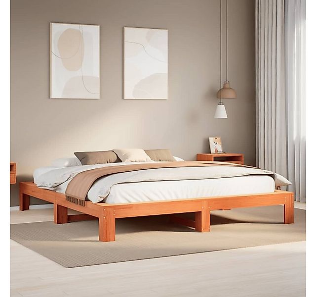 vidaXL Bett, Massivholzbett ohne Matratze Wachsbraun 180x200 Kiefernholz günstig online kaufen