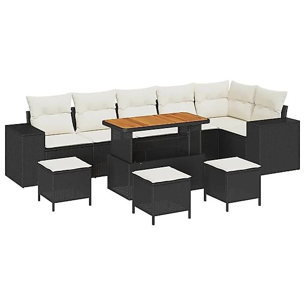 vidaXL Gartensofa-set mit Kissen 10-Tlg Schwarz und Creme Poly-Rattan 33639 günstig online kaufen