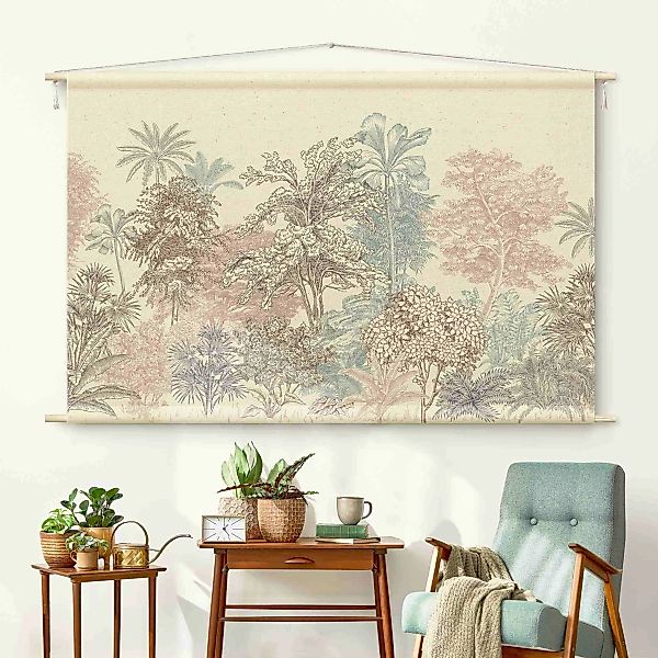 Wandteppich Tropenwald mit Palmen in Pastell günstig online kaufen