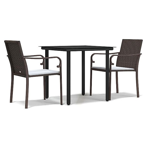 vidaXL 3-Tlg Garten-Essgruppe mit Kissen Poly Rattan und Stahl 3186953 günstig online kaufen
