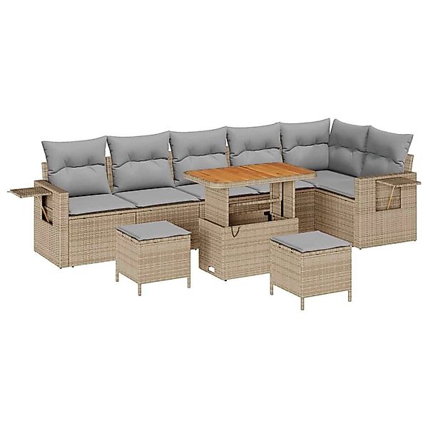 vidaXL Garten-Sofa-Set mit Speicher 9-Tlg Beige Poly Rattan 3363717 günstig online kaufen