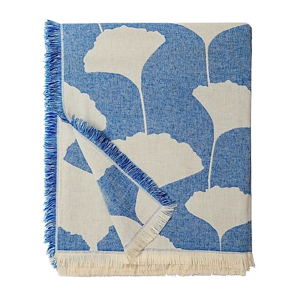 Ginko Baumwolldecke 130 x 170cm Blau-weiß (Indigo) günstig online kaufen
