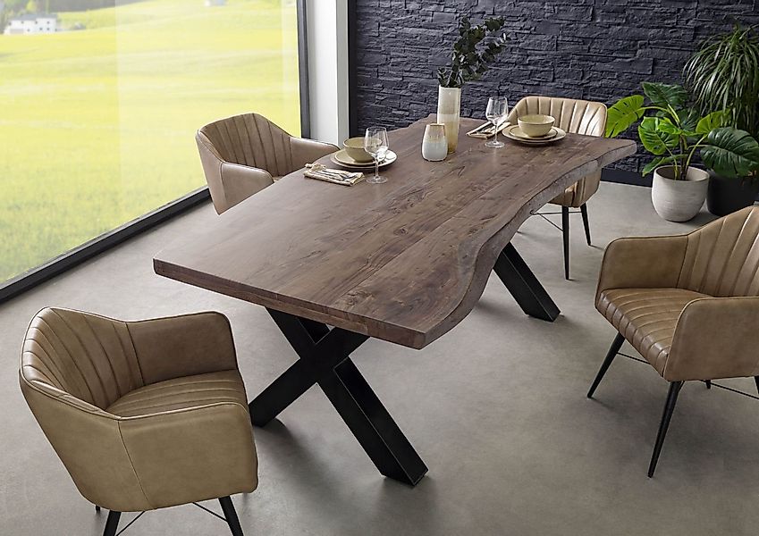 Massivmoebel24 Baumkantentisch FREEFORM (Baumtisch Akazie 200x100x77 günstig online kaufen