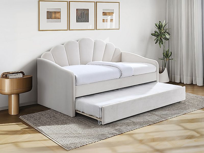 Ausziehbett Muschel 2 x 90 x 190 cm – Samt – Weiß – ELUSIA günstig online kaufen