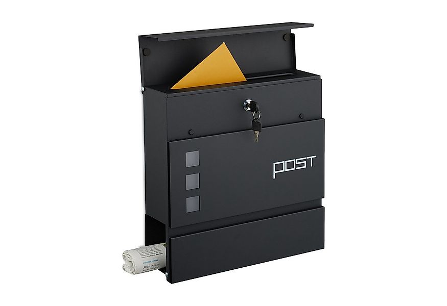 relaxdays Wandbriefkasten Briefkasten mit Zeitungsfach, schwarz günstig online kaufen