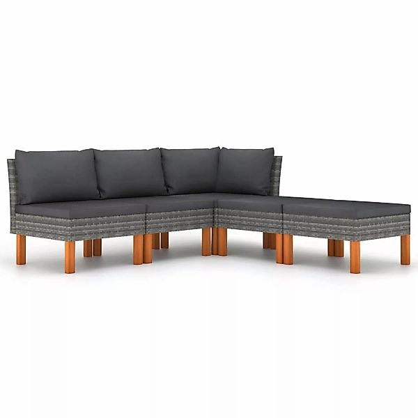 5-tlg. Garten-lounge-set Mit Kissen Poly Rattan Grau günstig online kaufen