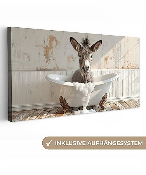 OneMillionCanvasses® Leinwandbild Panorama Esel - Tiere - Badewanne - Schau günstig online kaufen
