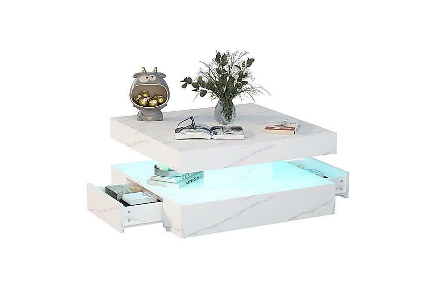 radelldar Couchtisch mit 2 Schubladen, LED&Fernsteuerung matt 78x78x40cm (1 günstig online kaufen