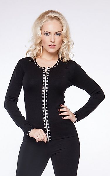 Passioni Strickjacke mit Reißverschluss mit quadratischen silbernen Nieten günstig online kaufen