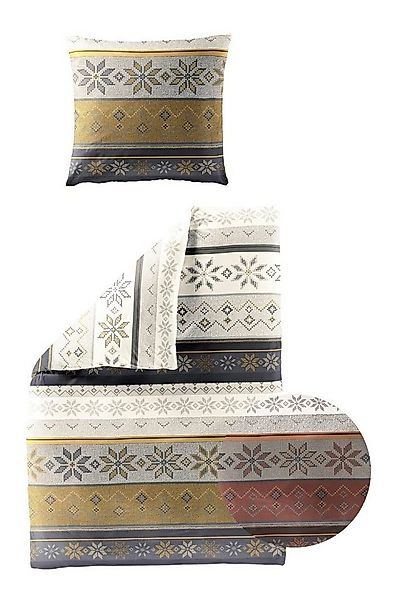 JACK Bettwäsche 135x200cm Strickmuster Braun Gelb Offwhite, Biber, 2 teilig günstig online kaufen