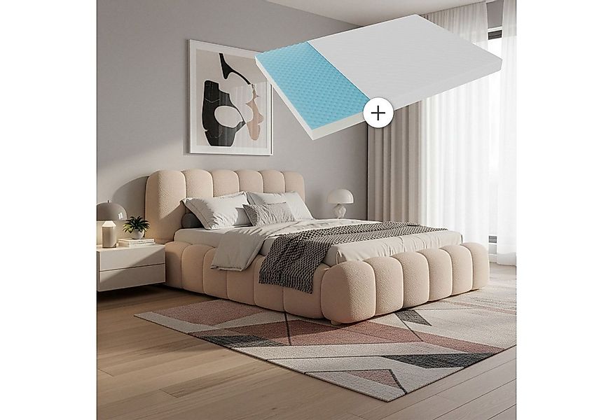 Juskys Polsterbett Catania, Mit Matratze, gepolstertes Kopfteil, Bubble Des günstig online kaufen