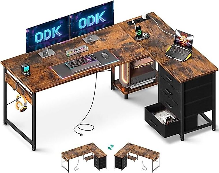 ODK Schreibtisch ODK Schreibtisch mit Schubladen, Steckdosen & USB günstig online kaufen