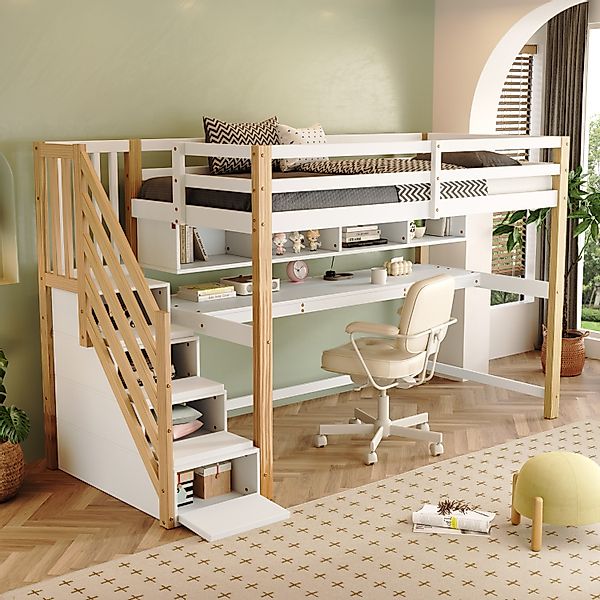 Ulife Hochbett Kinderbett mit Stauraumtreppe, großen günstig online kaufen