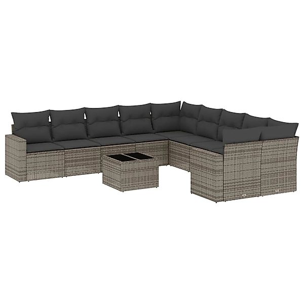 vidaXL 11-Tlg Garten-Sofagarnitur mit Kissen Grau Poly Rattan 3219510 günstig online kaufen