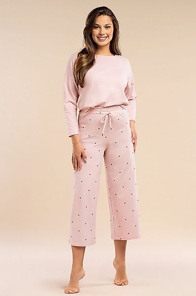 Mademoiselle Sommeil Pyjama Schlafanzug langarm in Rosé mit Herzchendruck ( günstig online kaufen