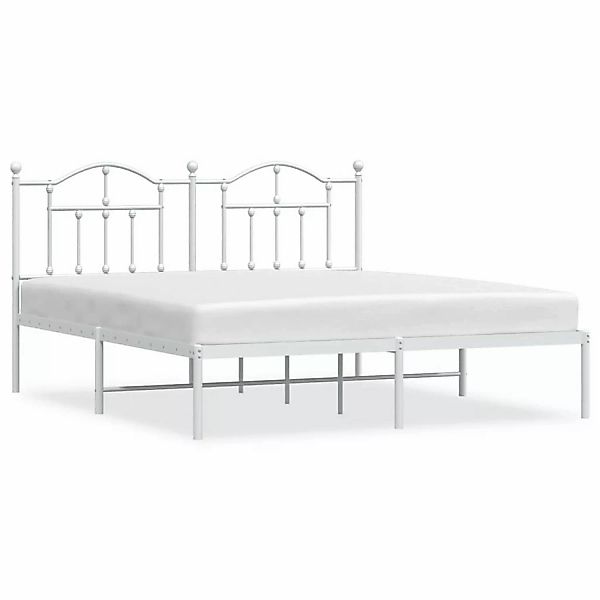 vidaXL Bettgestell Bettrahmen mit Kopfteil Metall Weiß 160x200 cm Bett Bett günstig online kaufen