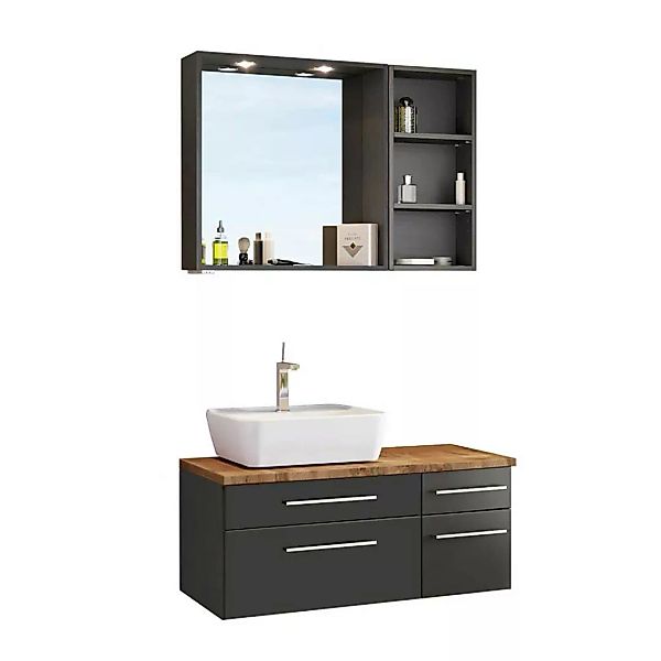 Badezimmer Set mit beleuchtetem Spiegel dunkel Grau und Wildeiche Dekor (dr günstig online kaufen